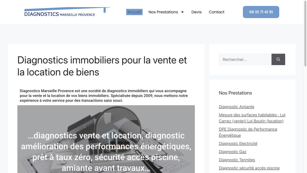 Capture du site de Diagnostics Marseille Provence