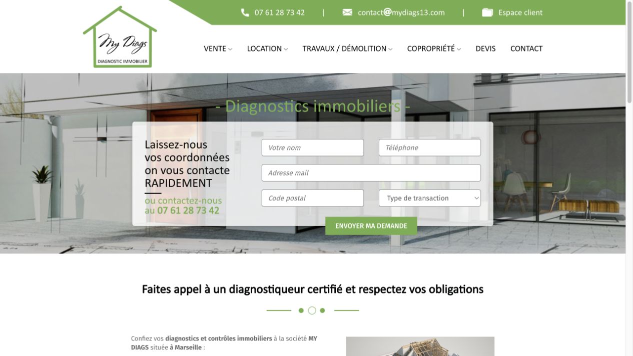 Capture du site de MY DIAGS