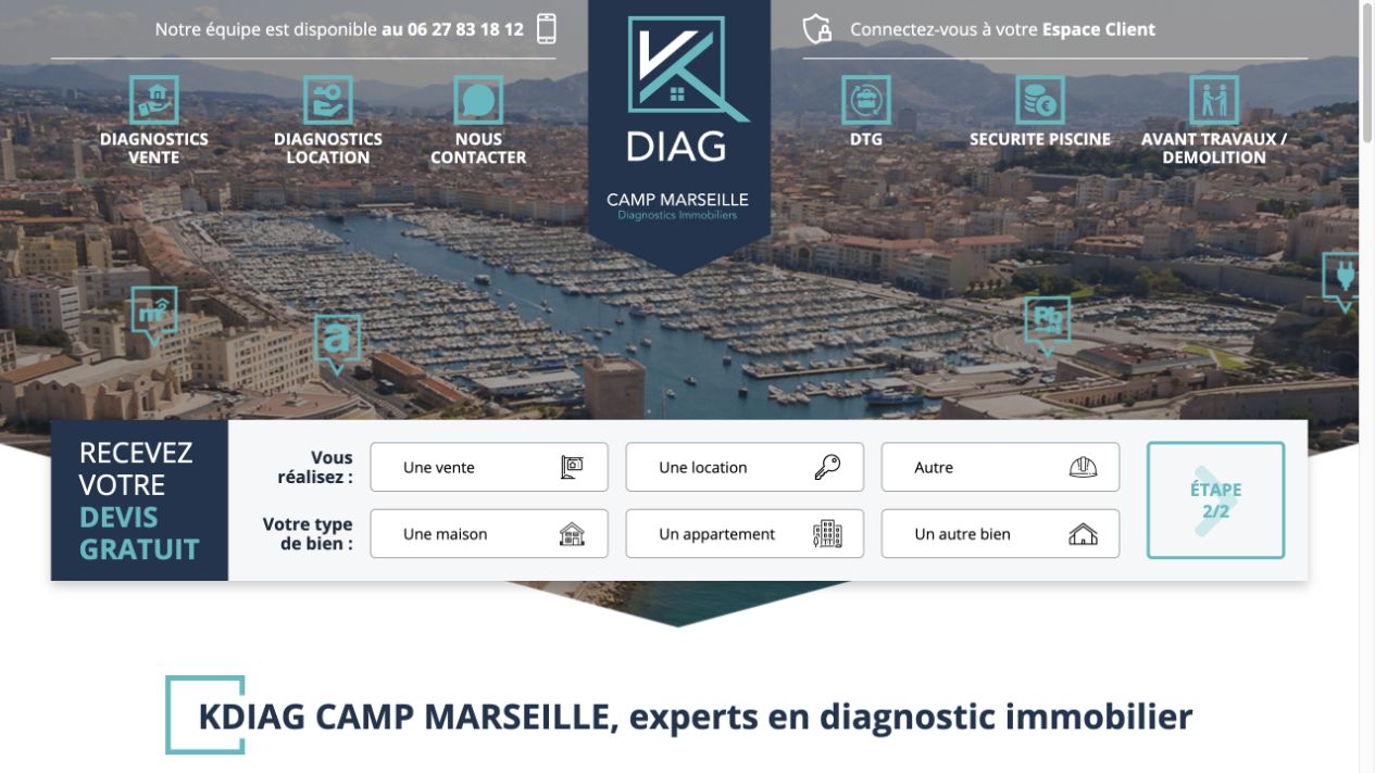 Capture du site de KDIAG Camp Marseille
