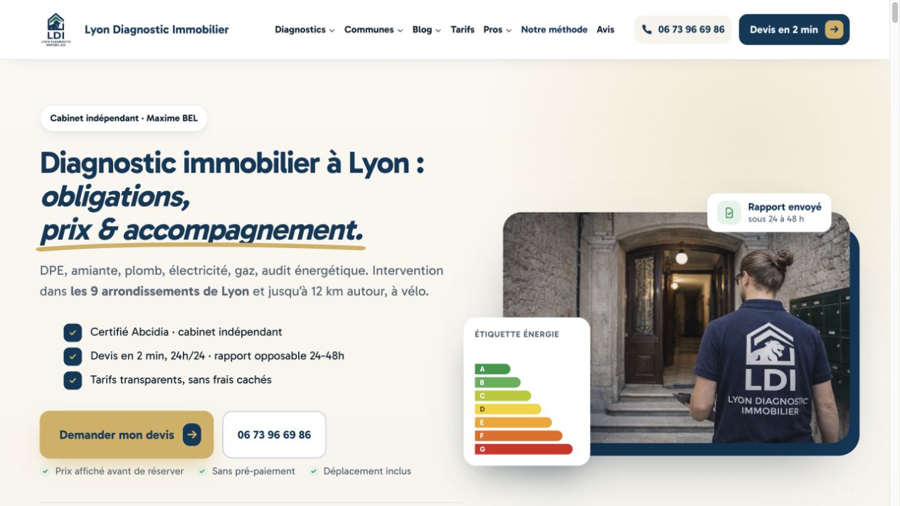 Capture du site de Lyon Diagnostic Immobilier
